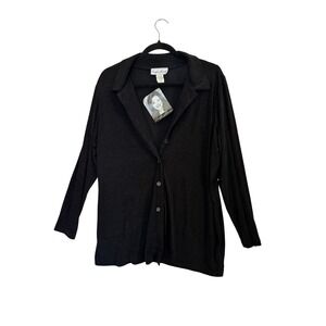 Carolyn Strauss Collection Black Button Front Top Long Sleeve NWT Large MP2148SS